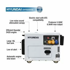 Budget 🎁 Hyundai DHY6000SE 5.2kW/6.5kVA Silenced Standby Single Phase Diesel Generator 😀 12 Budget 🎁 Hyundai DHY6000SE 5.2kW/6.5kVA Silenced Standby Single Phase Diesel Generator 😀 -DeWalt Shop DHY6000SE Features 30162.1663689886